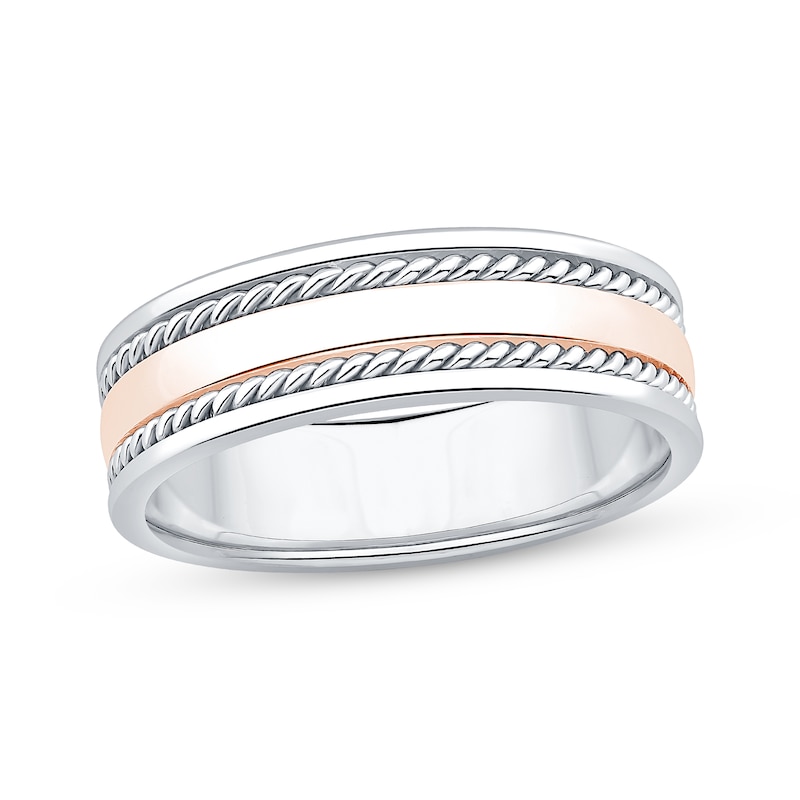 Main Image 1 of Now + Forever Men's Rope Twist Wedding Band 10K Two-Tone Gold 6.7mm