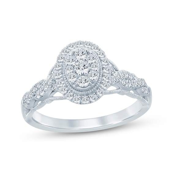 Now + Forever Multi-Diamond Oval Halo Engagement Ring 1/2 ct tw 10K White Gold