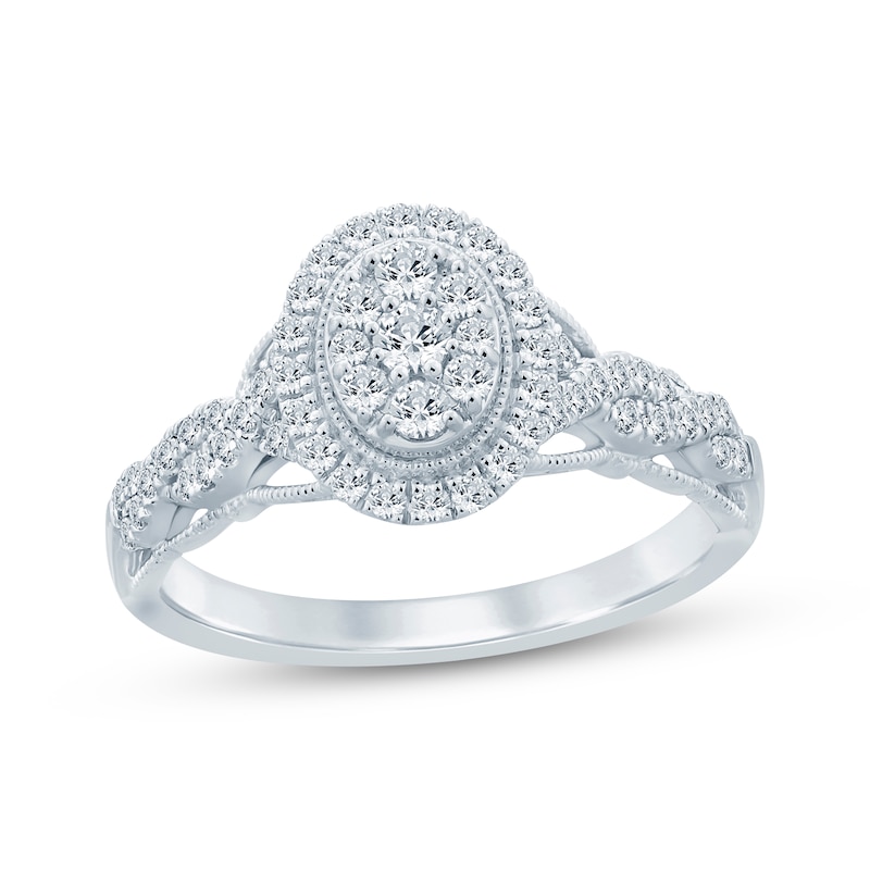 Main Image 1 of Now + Forever Multi-Diamond Oval Halo Engagement Ring 1/2 ct tw 10K White Gold