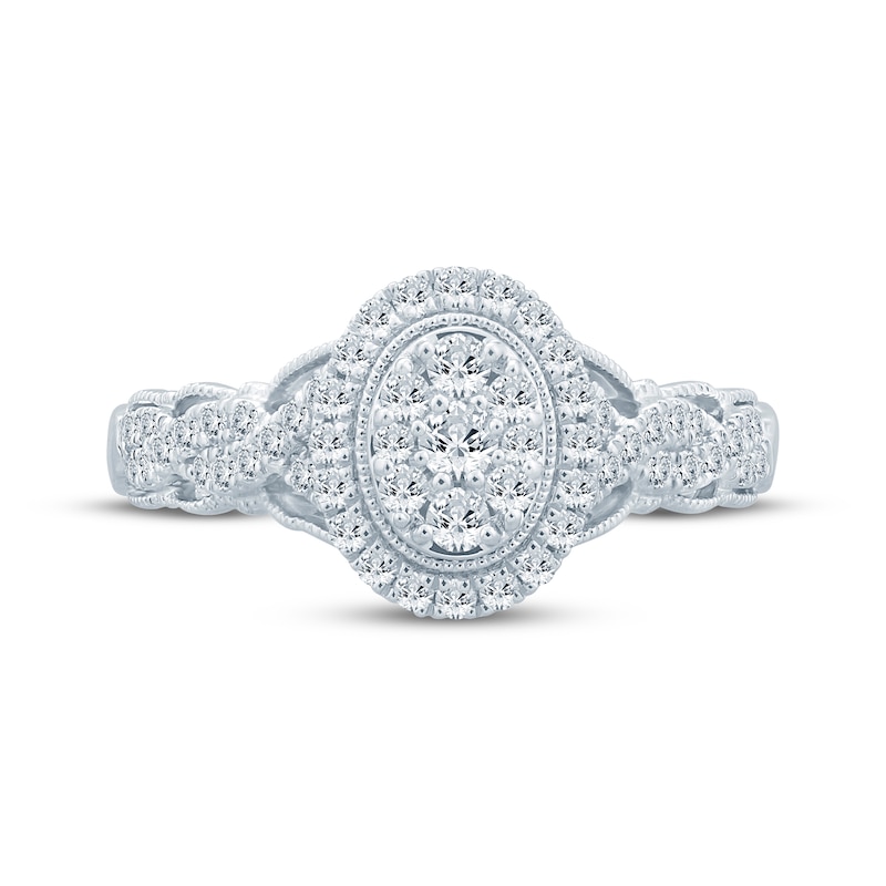 Main Image 3 of Now + Forever Multi-Diamond Oval Halo Engagement Ring 1/2 ct tw 10K White Gold