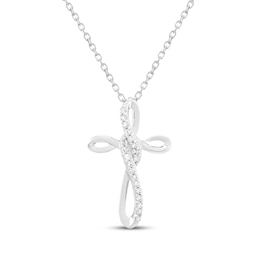 Diamond Twist Cross Necklace 1/10 ct tw Sterling Silver 18"