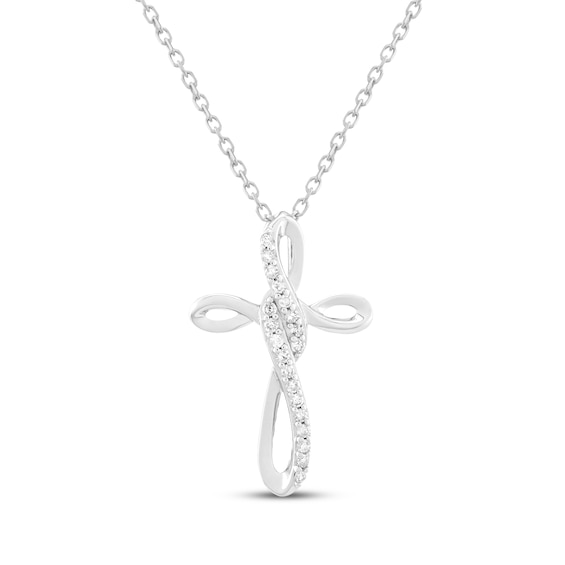 Diamond Twist Cross Necklace 1/10 ct tw Sterling Silver 18"