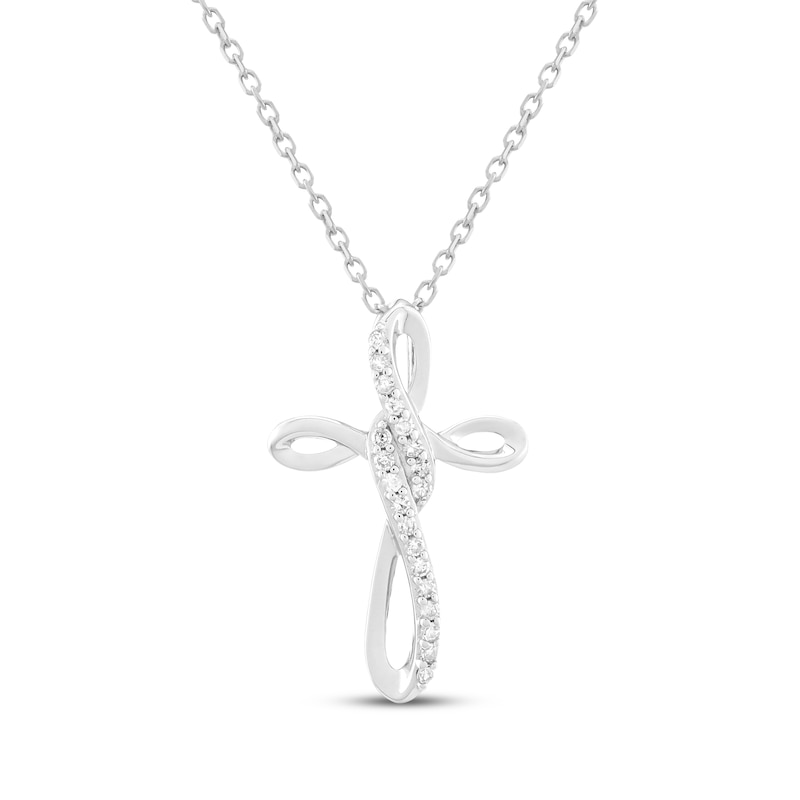 Main Image 1 of Diamond Twist Cross Necklace 1/10 ct tw Sterling Silver 18&quot;