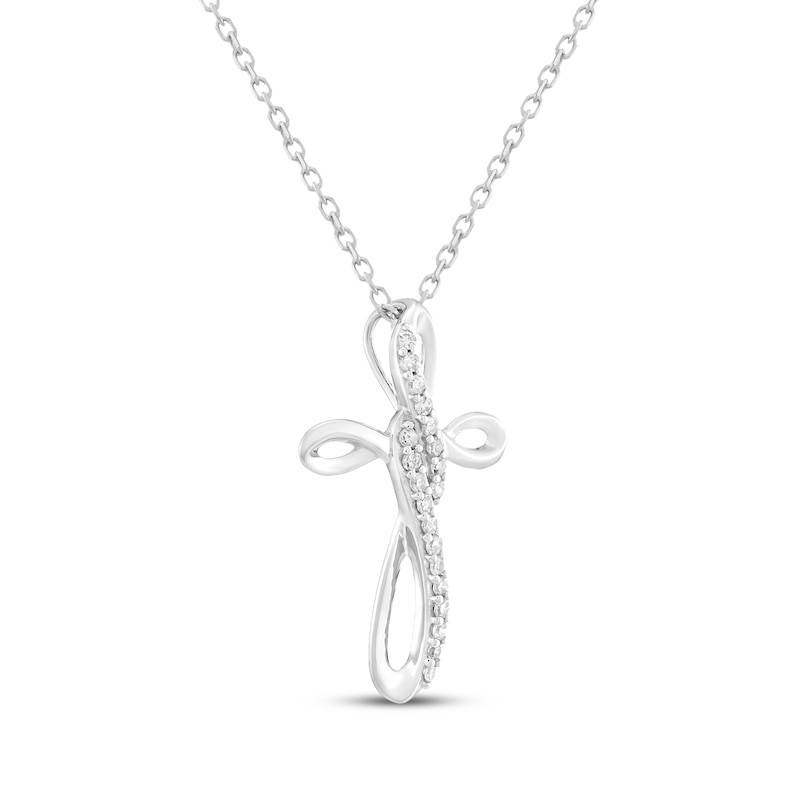 Main Image 2 of Diamond Twist Cross Necklace 1/10 ct tw Sterling Silver 18&quot;