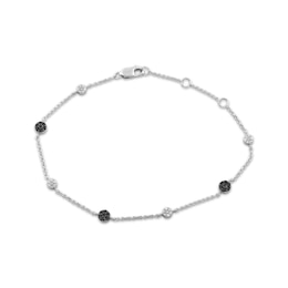 Black & White Diamond Circle Station Bracelet 1/4 ct tw Sterling Silver 7"