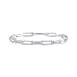 Diamond Pavé Rectangle Link Bangle Bracelet 1/4 ct tw Sterling Silver 7"
