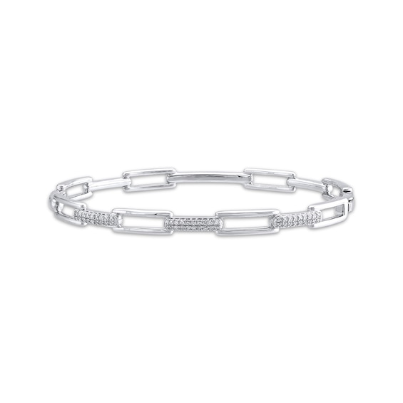 Diamond Pavé Rectangle Link Bangle Bracelet 1/4 ct tw Sterling Silver 7"
