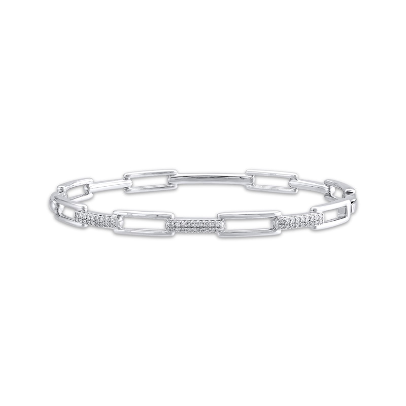 Main Image 1 of Diamond Pavé Rectangle Link Bangle Bracelet 1/4 ct tw Sterling Silver 7&quot;