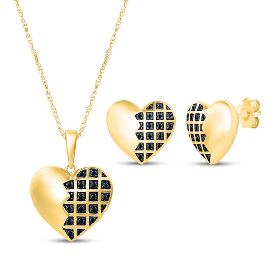 Black Diamond Heart Gift Set 1/4 ct tw 10K Yellow Gold