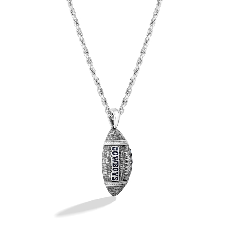 Main Image 2 of True Fans Dallas Cowboys 1/20 CT. T.W. Diamond Vertical Football Necklace in Sterling Silver