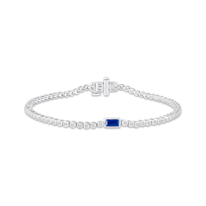 Main Image 1 of Baguette-Cut Blue Lab-Created Sapphire & White Lab-Created Sapphire Bracelet Sterling Silver 7"