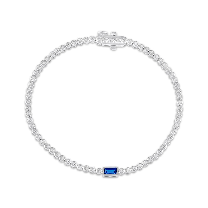 Main Image 2 of Baguette-Cut Blue Lab-Created Sapphire & White Lab-Created Sapphire Bracelet Sterling Silver 7"