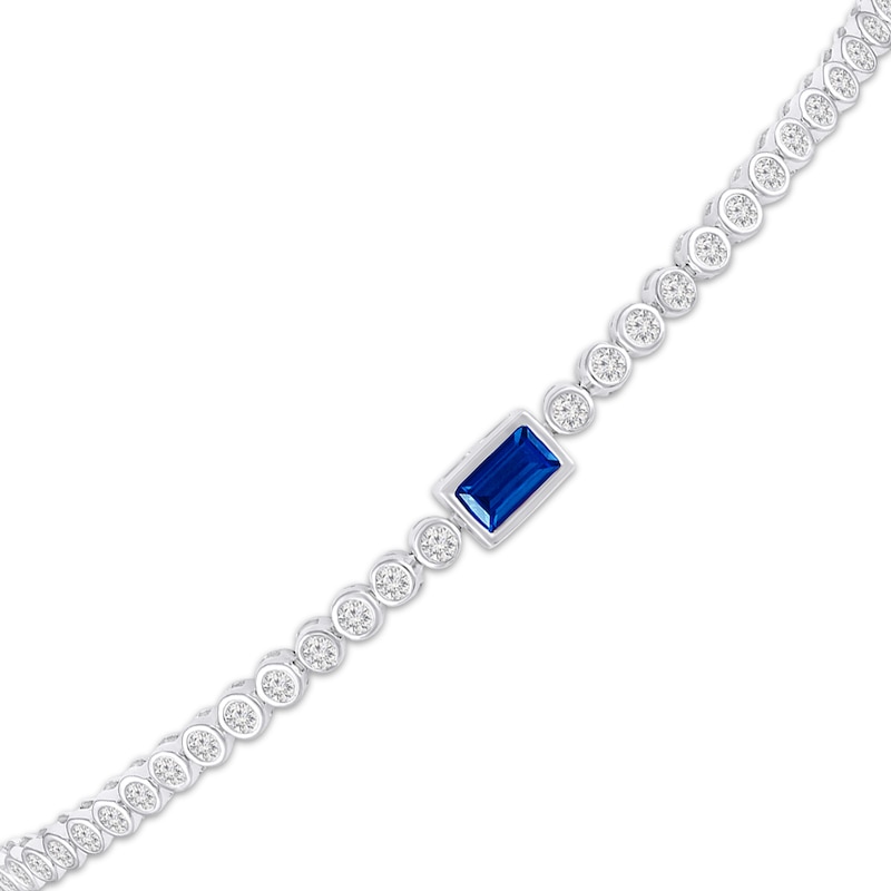 Main Image 3 of Baguette-Cut Blue Lab-Created Sapphire & White Lab-Created Sapphire Bracelet Sterling Silver 7"