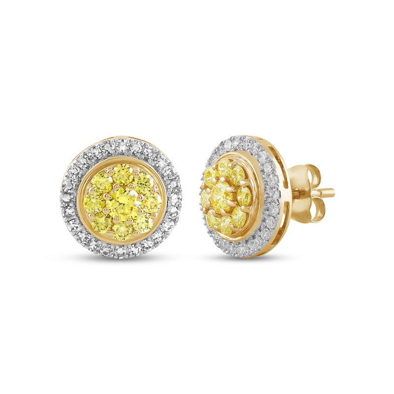 Main Image 1 of Yellow & White Lab-Grown Diamond Stud Earrings 1 ct tw 10K Yellow Gold