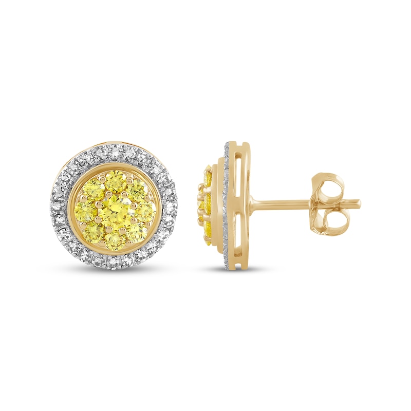 Main Image 3 of Yellow & White Lab-Grown Diamond Stud Earrings 1 ct tw 10K Yellow Gold