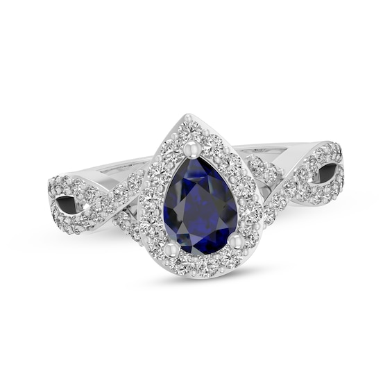 Pear-Shaped Blue Lab-Created Sapphire & White Lab-Created Sapphire Halo Ring Sterling Silver
