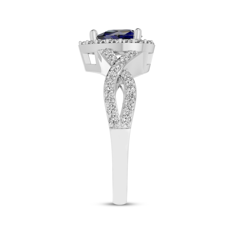 Main Image 2 of Pear-Shaped Blue Lab-Created Sapphire & White Lab-Created Sapphire Halo Ring Sterling Silver