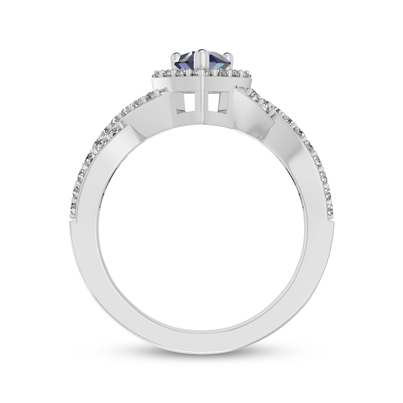 Main Image 3 of Pear-Shaped Blue Lab-Created Sapphire & White Lab-Created Sapphire Halo Ring Sterling Silver