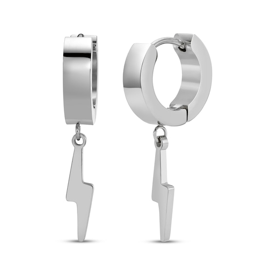 Men's Lightning Dangle Hoop Earrings Stainless Steel