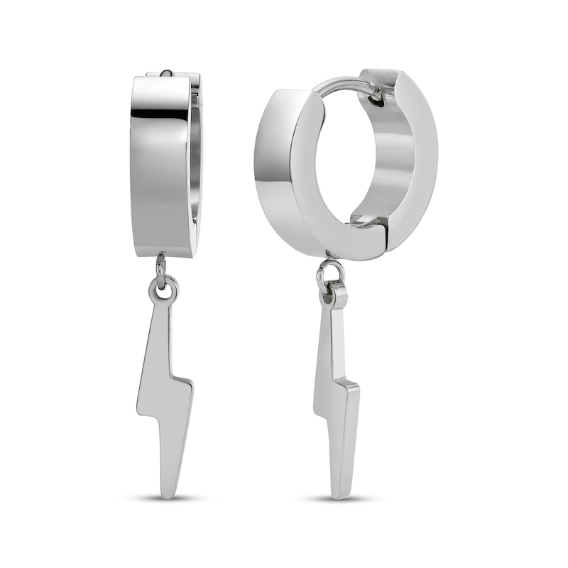 Main Image 1 of Men's Lightning Dangle Hoop Earrings Stainless Steel