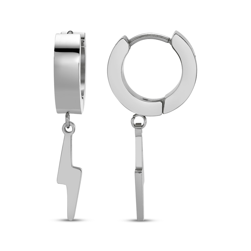 Main Image 3 of Men's Lightning Dangle Hoop Earrings Stainless Steel