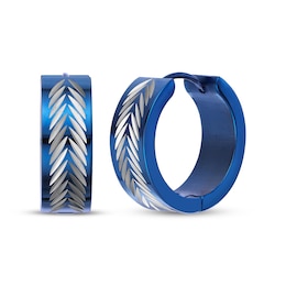Men's Fishbone-Pattern Hoop Earrings Stainless Steel & Blue Ion Plating