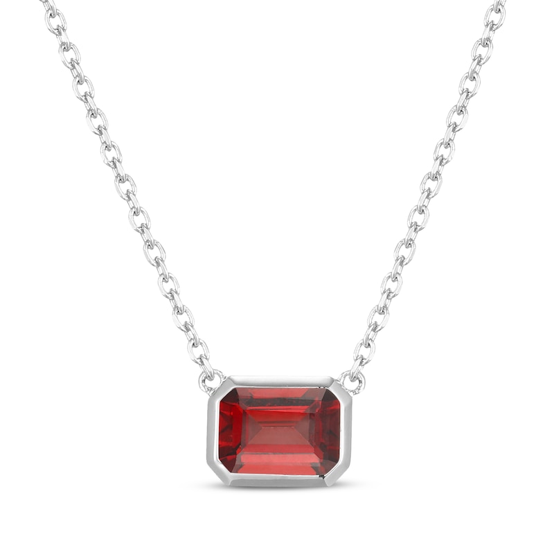Main Image 1 of STUDIO BY KAY Emerald-Cut Garnet Bezel-Set Solitaire Necklace Sterling Silver 18"