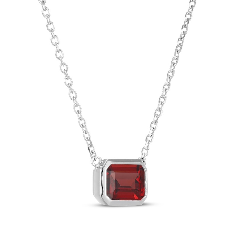Main Image 2 of STUDIO BY KAY Emerald-Cut Garnet Bezel-Set Solitaire Necklace Sterling Silver 18"
