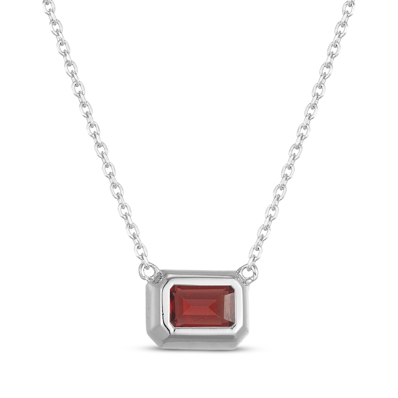 Main Image 3 of STUDIO BY KAY Emerald-Cut Garnet Bezel-Set Solitaire Necklace Sterling Silver 18"