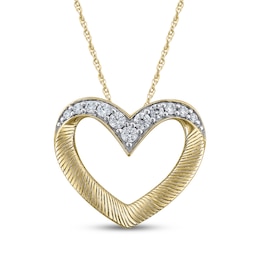 Diamond Textured Heart Outline Necklace 1/4 ct tw 10K Yellow Gold 18"