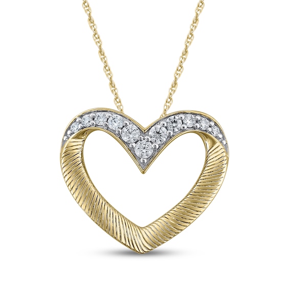 Diamond Textured Heart Outline Necklace 1/4 ct tw 10K Yellow Gold 18"