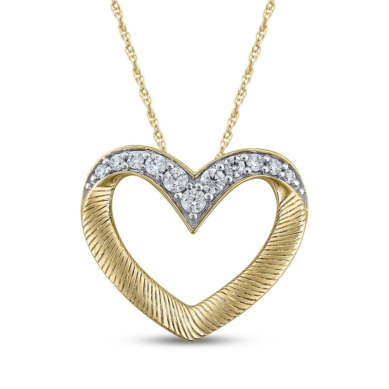 Main Image 1 of Diamond Textured Heart Outline Necklace 1/4 ct tw 10K Yellow Gold 18"