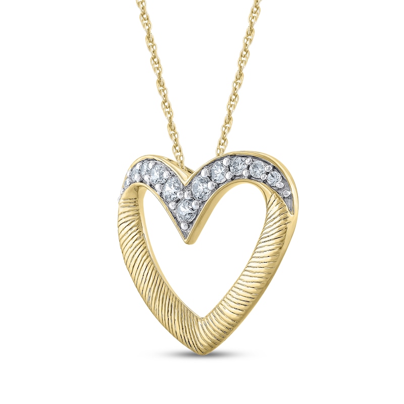 Main Image 2 of Diamond Textured Heart Outline Necklace 1/4 ct tw 10K Yellow Gold 18"