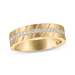 Now + Forever Men's Diamond Diagonal Grooved Wedding Band 1/4 ct tw 10K Yellow Gold