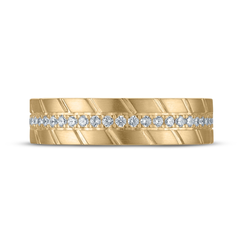 Main Image 3 of Now + Forever Men's Diamond Diagonal Grooved Wedding Band 1/4 ct tw 10K Yellow Gold