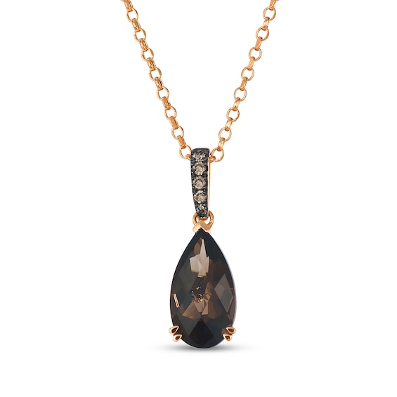 Le Vian Pear-Shaped Chocolate Quartz Necklace 1/8 ct tw Diamonds 14K Strawberry Gold 19"