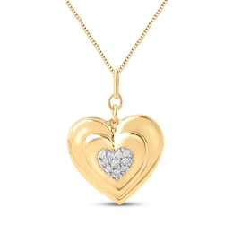 Multi-Diamond Dome Locket Necklace 1/10 ct tw 10K Yellow Gold 18"