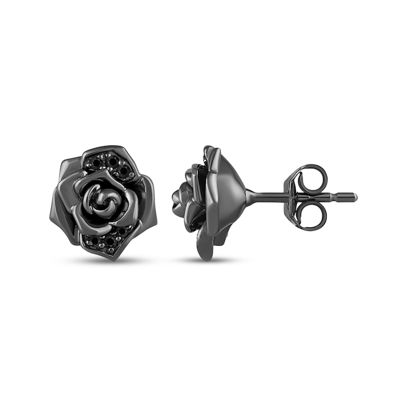 Main Image 1 of Ink & Ice Black Diamond Rose Stud Earrings 1/10 ct tw Black Rhodium-Plated Sterling Silver