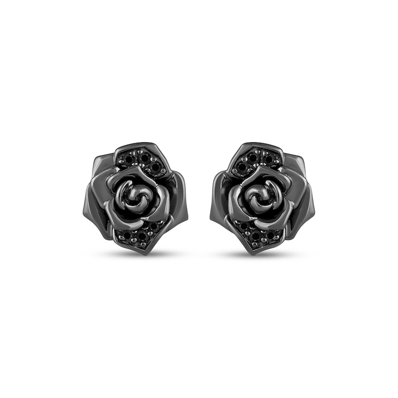 Main Image 2 of Ink & Ice Black Diamond Rose Stud Earrings 1/10 ct tw Black Rhodium-Plated Sterling Silver