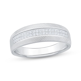 Now + Forever Men's Diamond Knurled Wedding Band 1/4 ct tw 10K White Gold