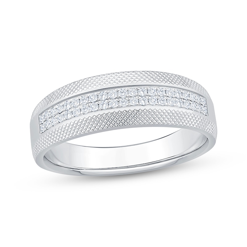 Main Image 1 of Now + Forever Men's Diamond Knurled Wedding Band 1/4 ct tw 10K White Gold