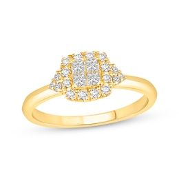 Now + Forever Princess-Cut Multi-Diamond Halo Engagement Ring 3/8 ct tw 14K Yellow Gold