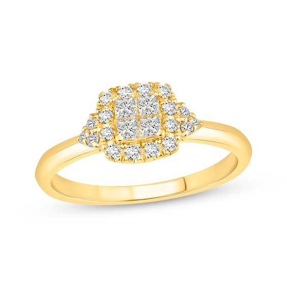 Now + Forever Princess-Cut Multi-Diamond Halo Engagement Ring 3/8 ct tw 14K Yellow Gold