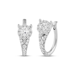 Closer Together Lab-Grown Diamond Halo Hoop Earrings 1 ct tw 10K White Gold