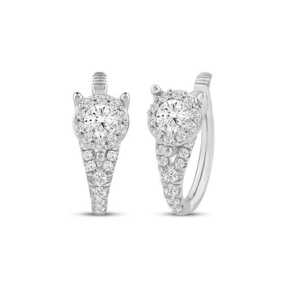 Closer Together Lab-Grown Diamond Halo Hoop Earrings 1 ct tw 10K White Gold