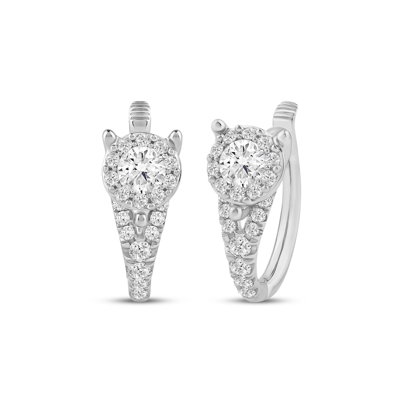 Main Image 1 of Closer Together Lab-Grown Diamond Halo Hoop Earrings 1 ct tw 10K White Gold