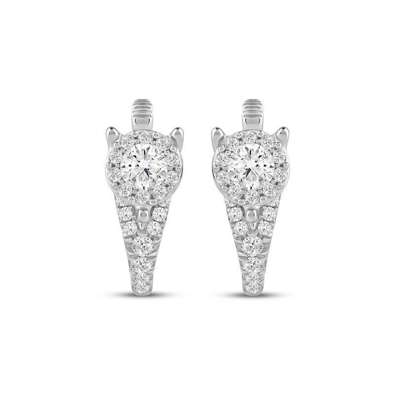 Main Image 2 of Closer Together Lab-Grown Diamond Halo Hoop Earrings 1 ct tw 10K White Gold
