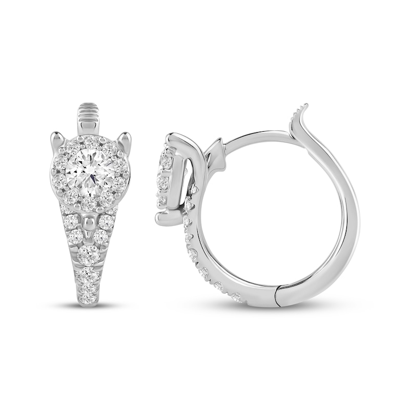 Main Image 3 of Closer Together Lab-Grown Diamond Halo Hoop Earrings 1 ct tw 10K White Gold