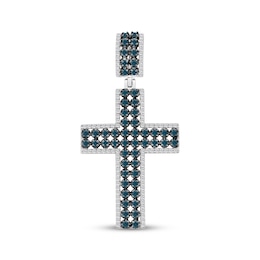 Men's Blue & White Diamond Cross Charm 3/4 ct tw Sterling Silver