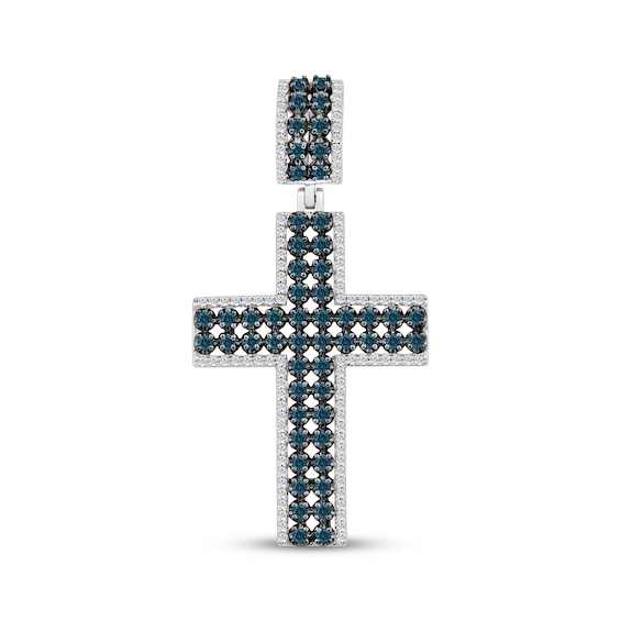 Men's Blue & White Diamond Cross Charm 3/4 ct tw Sterling Silver